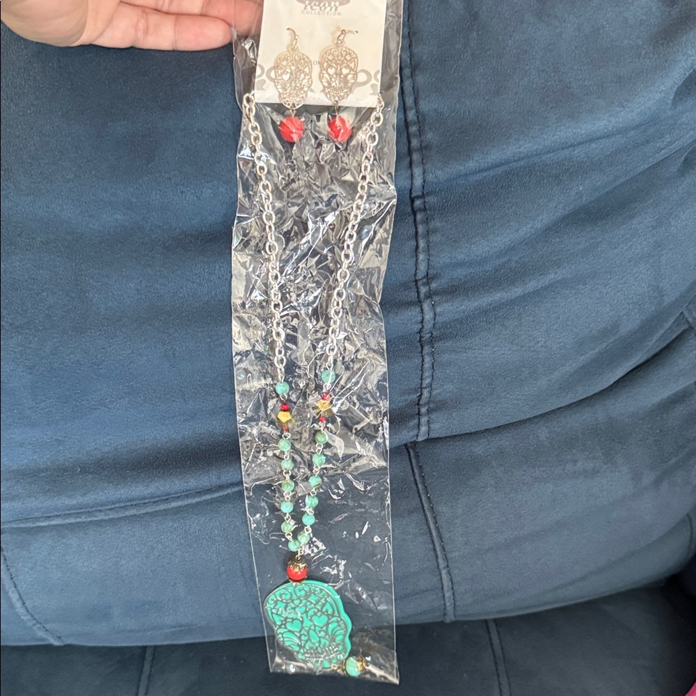 Silver and Turquoise Pendant Necklace and Earring Set